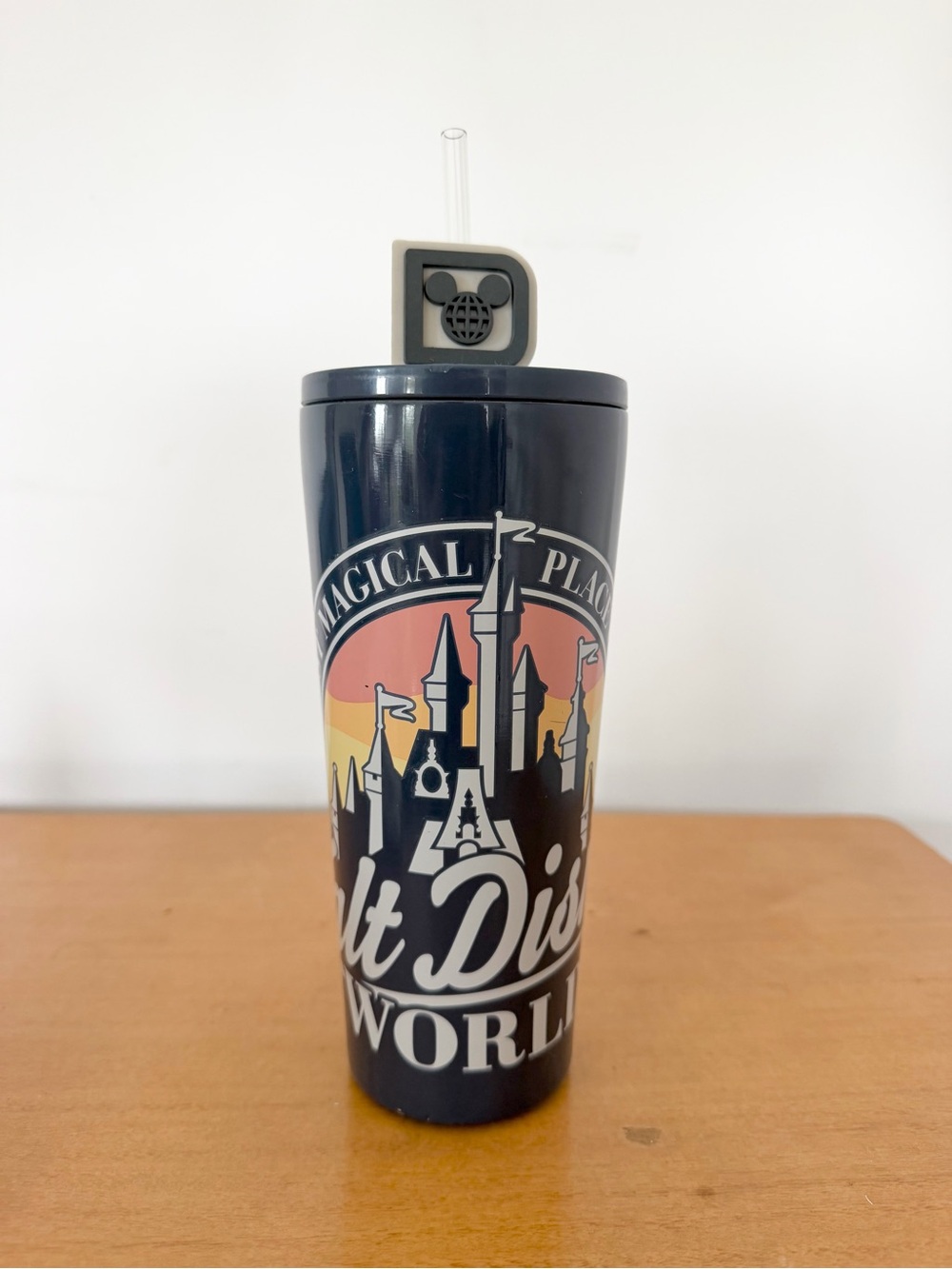 Walt Disney World Dark Blue Castle Tumbler with Mickey Straw Cap Collectible